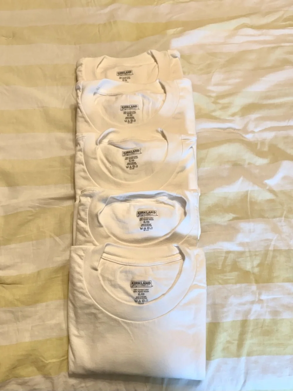 Kirkland Signature Men’s White Crew Neck Tee - XL- Lot of 5 - Picture 2 of 2